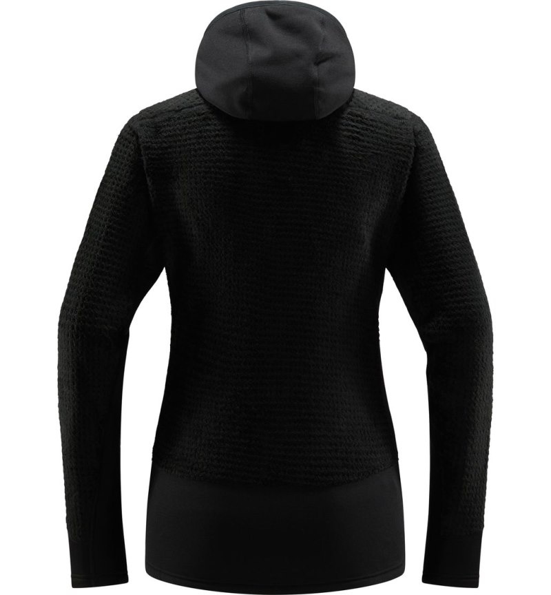 Women's Haglöfs ROC Spitz Mid Hood Fleece Jackets Black Canada | IM42-730