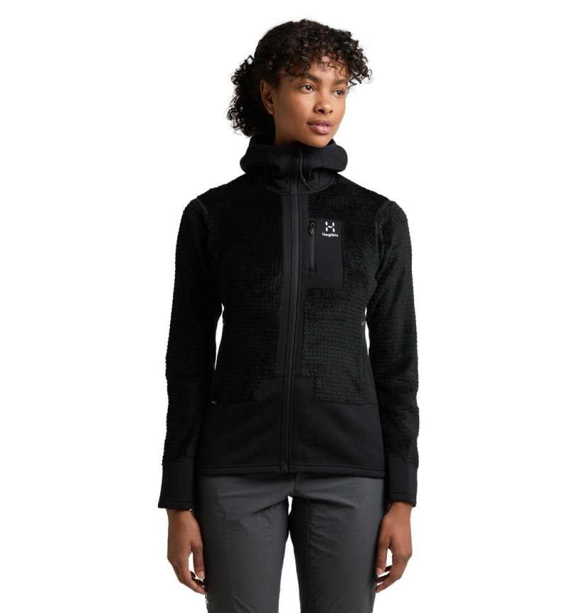 Women\'s Haglöfs ROC Spitz Mid Hood Fleece Jackets Black Canada | IM42-730