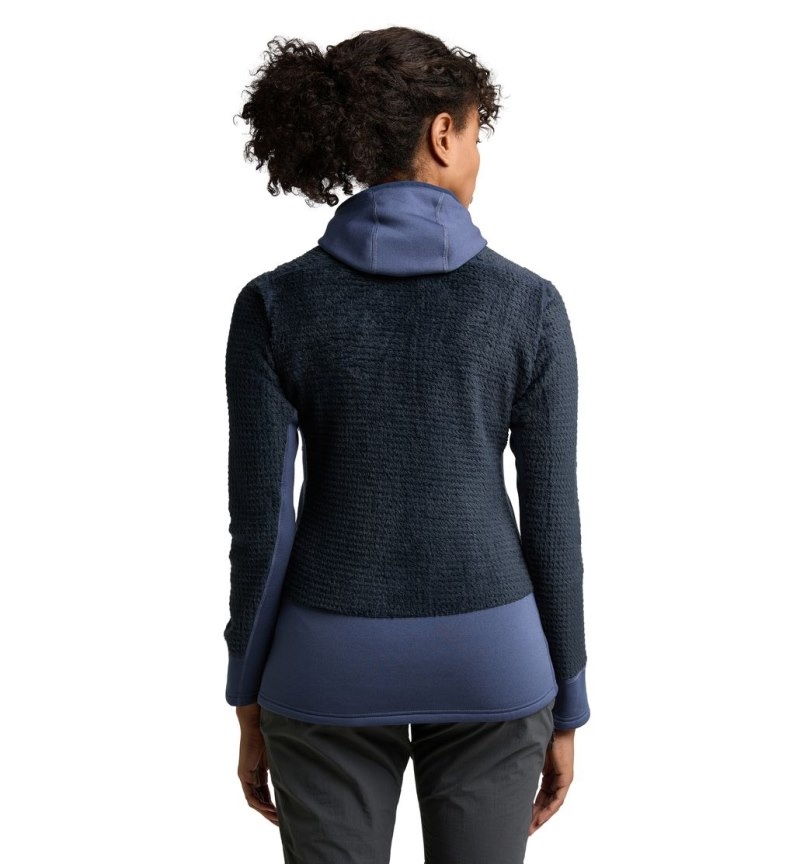 Women's Haglöfs ROC Spitz Mid Hood Fleece Jackets Blue Canada | ME86-090