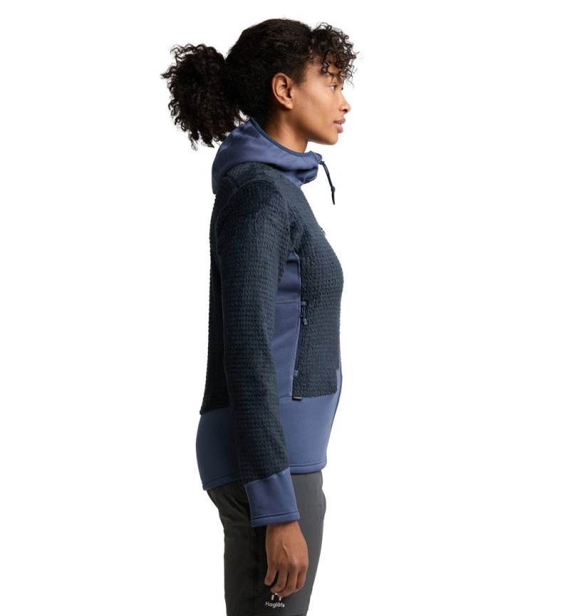 Women's Haglöfs ROC Spitz Mid Hood Fleece Jackets Blue Canada | ME86-090