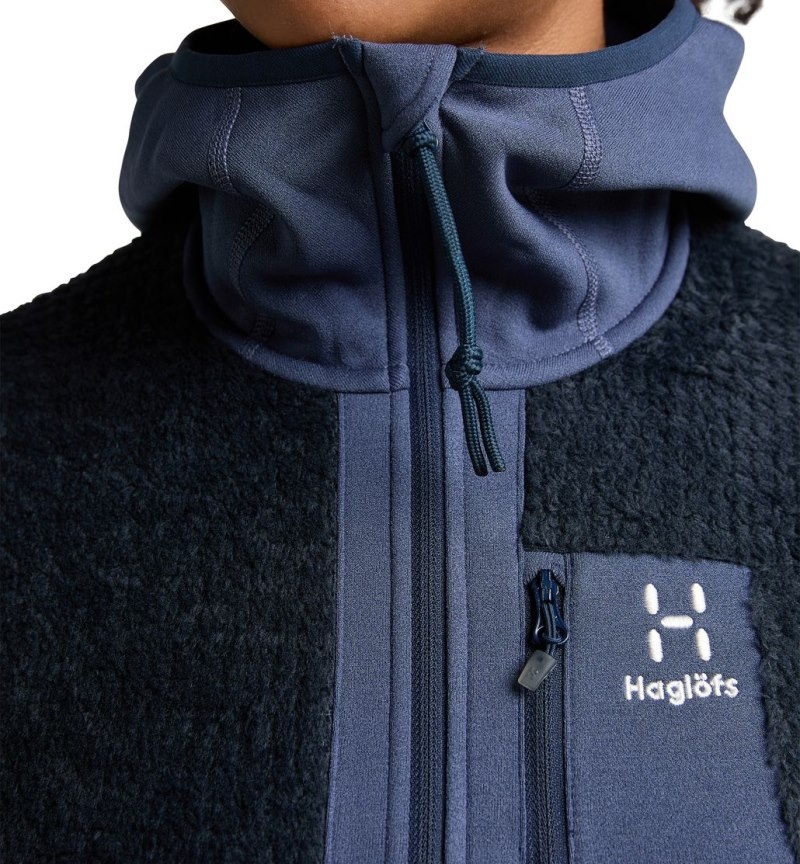 Women's Haglöfs ROC Spitz Mid Hood Fleece Jackets Blue Canada | ME86-090