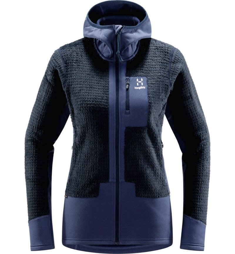 Women's Haglöfs ROC Spitz Mid Hood Fleece Jackets Blue Canada | ME86-090