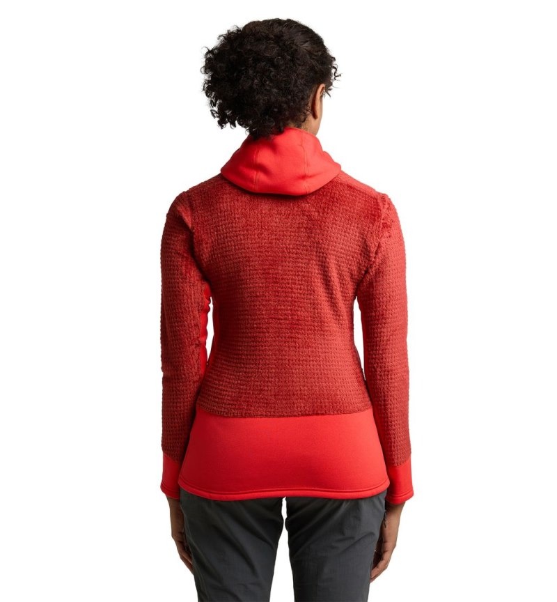 Women's Haglöfs ROC Spitz Mid Hood Fleece Jackets Corrosion / Red Canada | ZF70-495