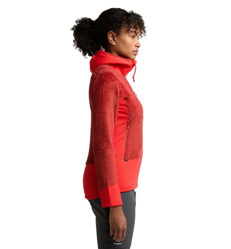 Women's Haglöfs ROC Spitz Mid Hood Fleece Jackets Corrosion / Red Canada | ZF70-495