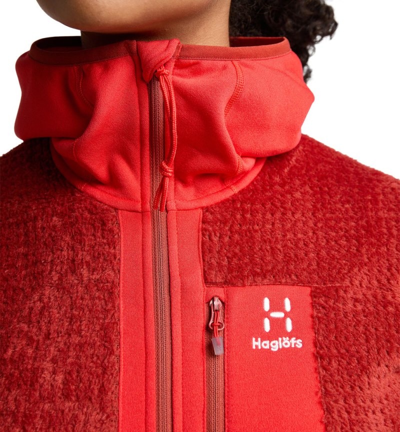 Women's Haglöfs ROC Spitz Mid Hood Fleece Jackets Corrosion / Red Canada | ZF70-495