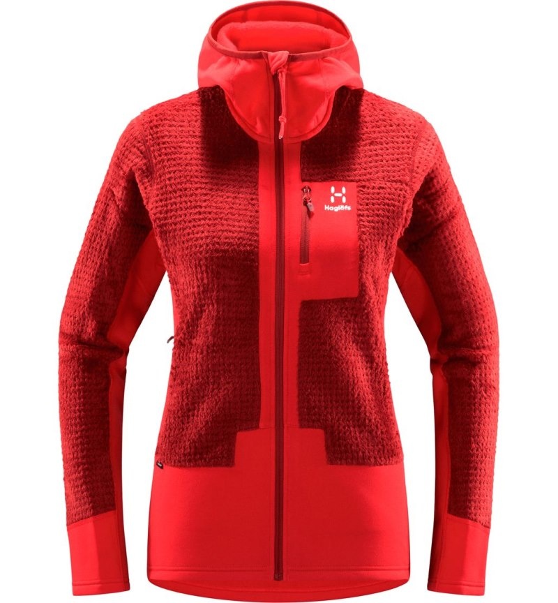 Women's Haglöfs ROC Spitz Mid Hood Fleece Jackets Corrosion / Red Canada | ZF70-495