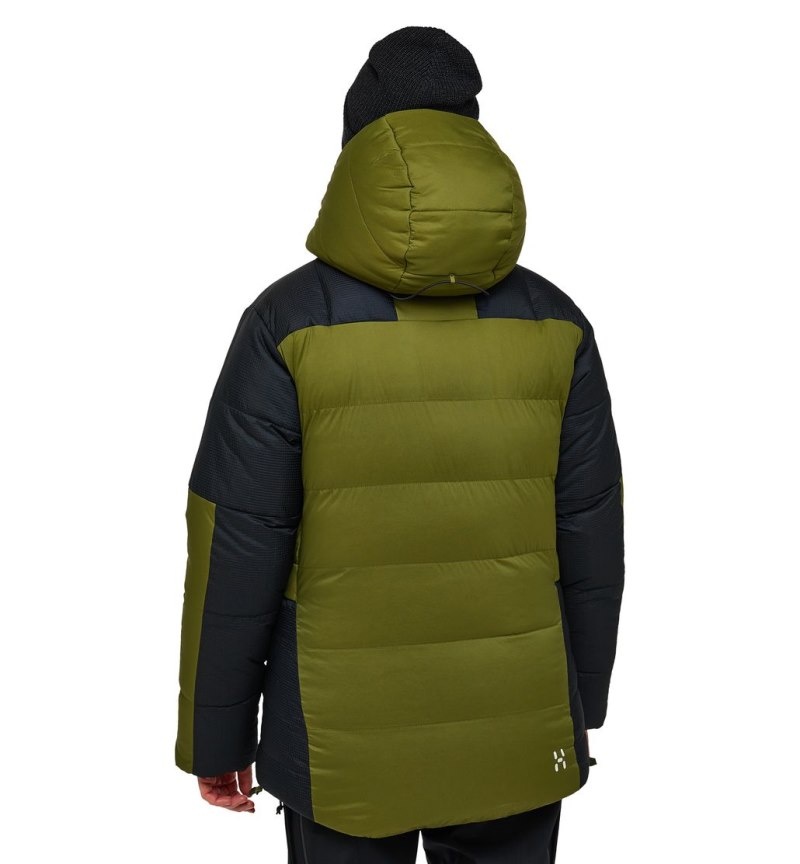 Women's Haglöfs Riksgränsen Down 850 Hood Insulated Jackets Olive Green / Black Canada | JO26-153