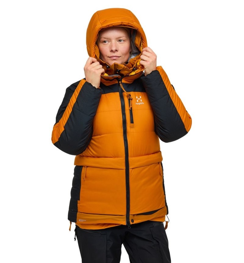 Women's Haglöfs Riksgränsen Down 850 Hood Insulated Jackets Yellow / Black Canada | WA01-987