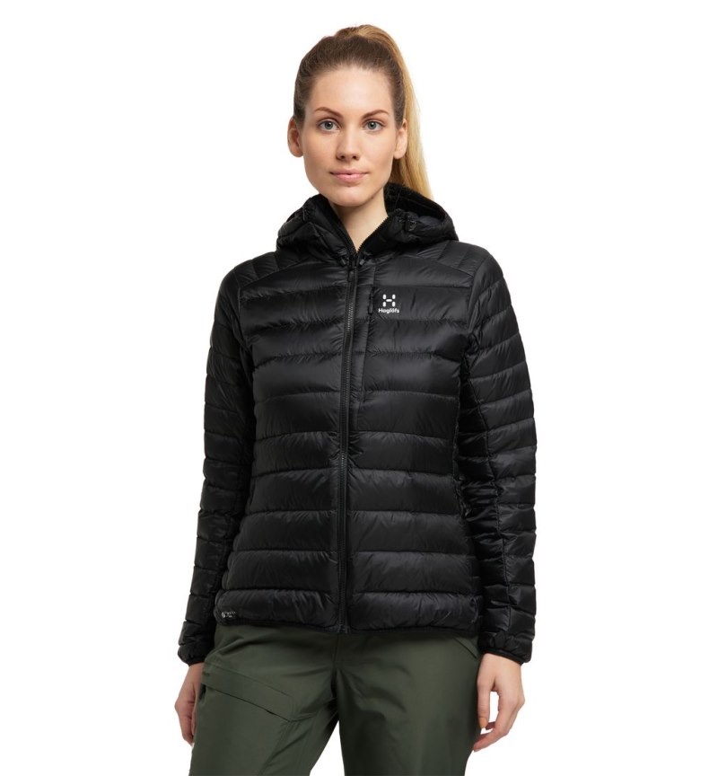 Women\'s Haglöfs Roc Down Hood Insulated Jackets Black Canada | MK33-868