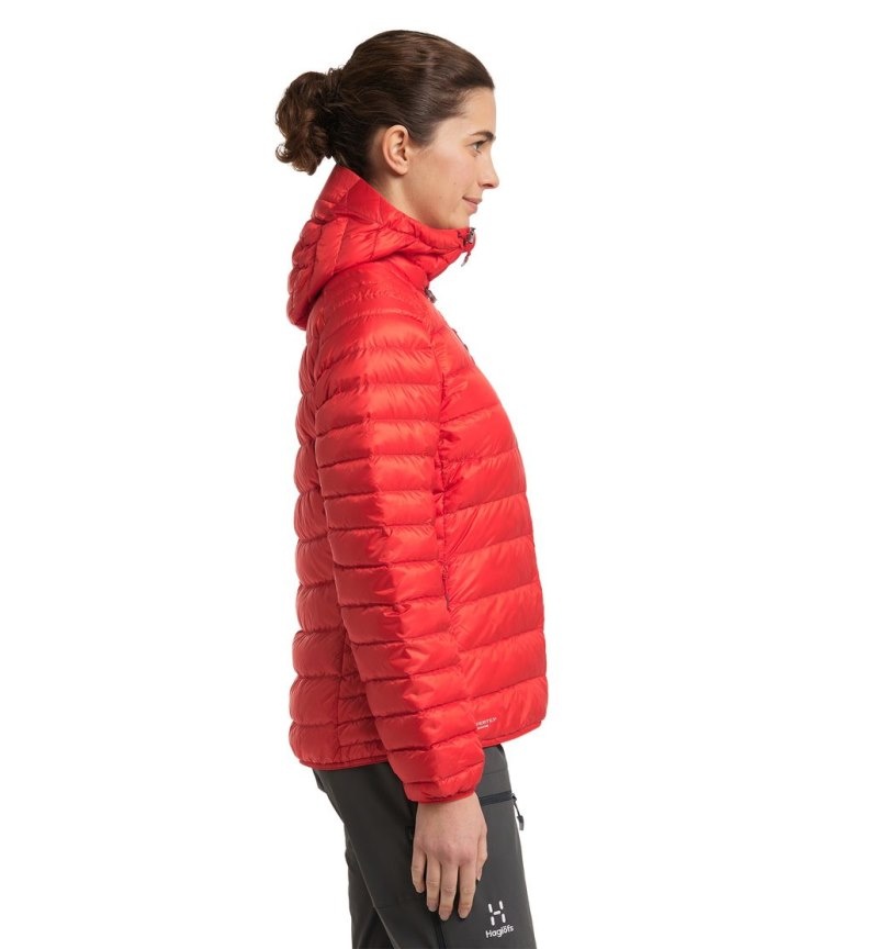 Women's Haglöfs Roc Down Hood Insulated Jackets Red Canada | IK46-691