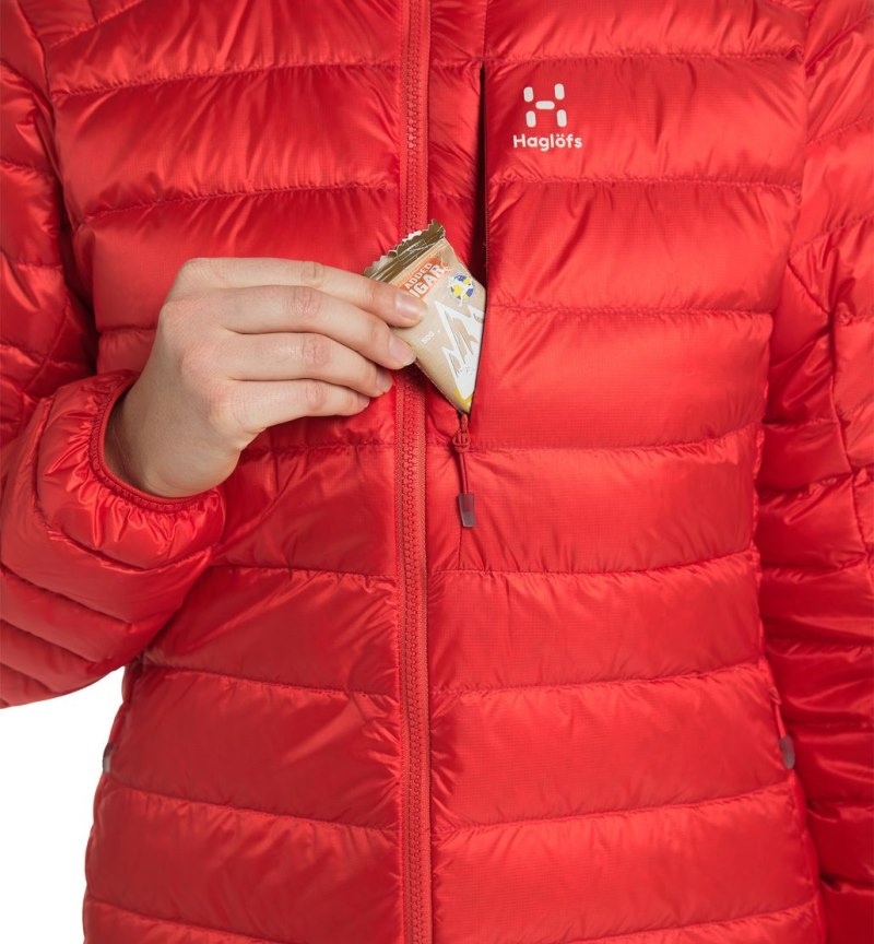 Women's Haglöfs Roc Down Hood Insulated Jackets Red Canada | IK46-691