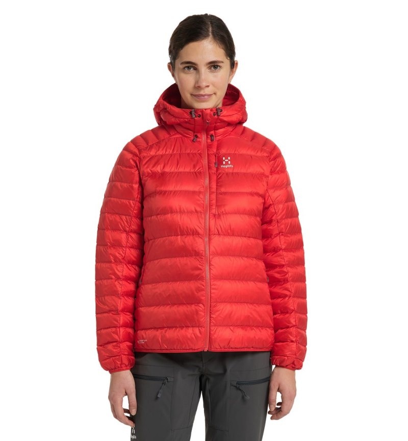 Women\'s Haglöfs Roc Down Hood Insulated Jackets Red Canada | IK46-691