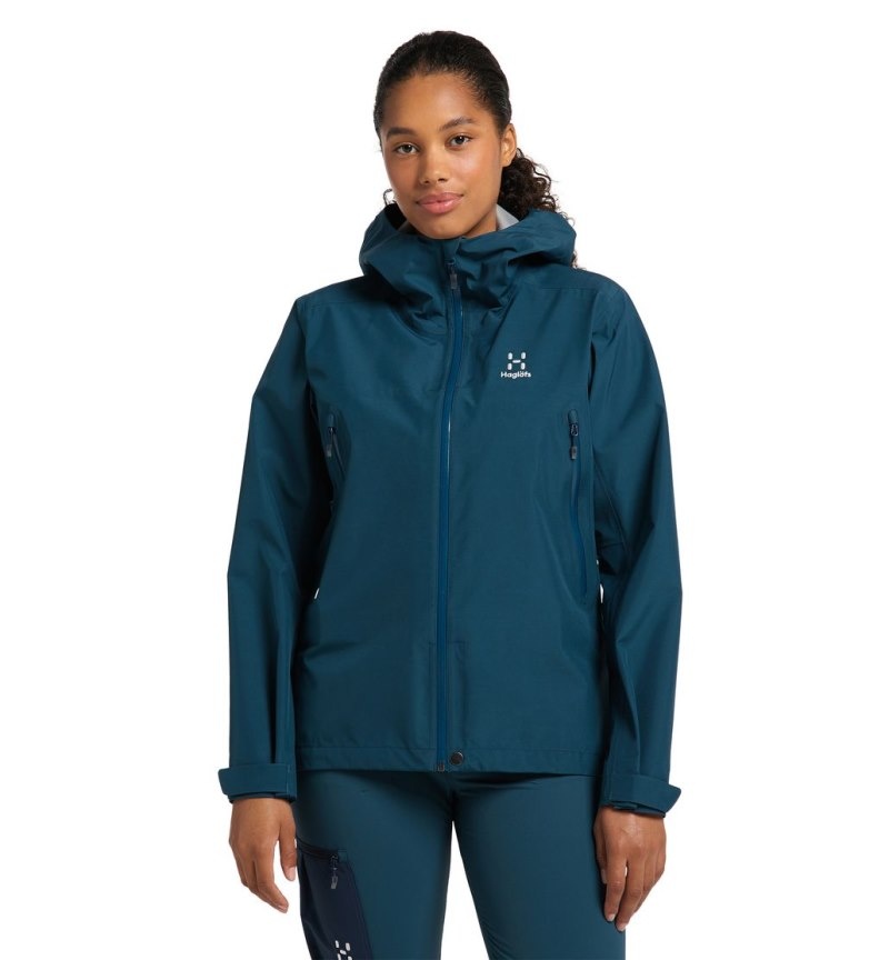 Women\'s Haglöfs Roc GTX Jacket Windbreaker Dark Ocean Canada | IO53-628