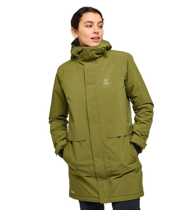 Women's Haglöfs Salix Proof Mimic Parka Insulated Jackets Olive Green Canada | CN83-263