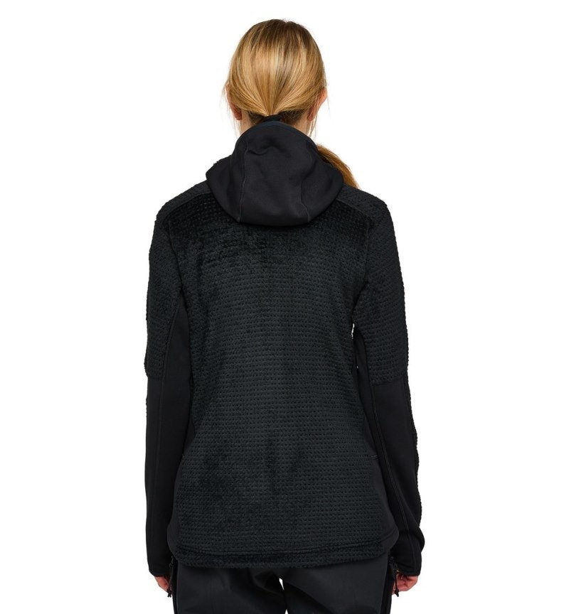 Women's Haglöfs Vassi Mid Hood Fleece Jackets Black Canada | IX73-933