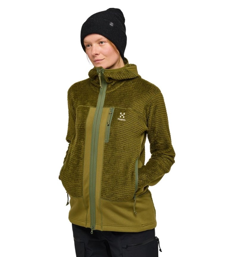 Women's Haglöfs Vassi Mid Hood Fleece Jackets Olive Green Canada | QW26-847