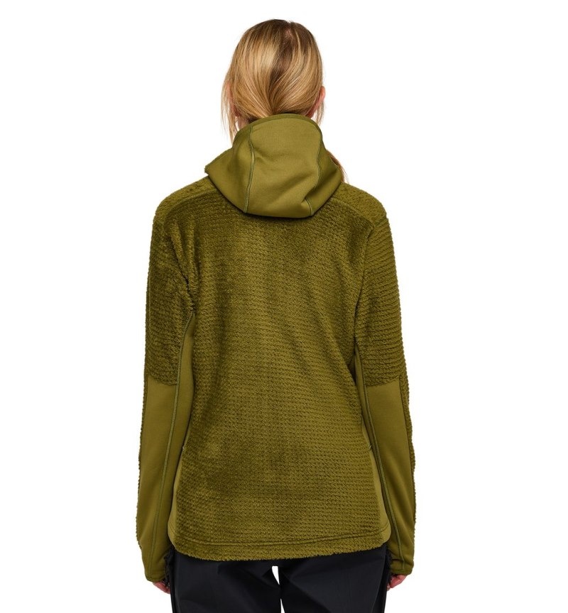 Women's Haglöfs Vassi Mid Hood Fleece Jackets Olive Green Canada | QW26-847