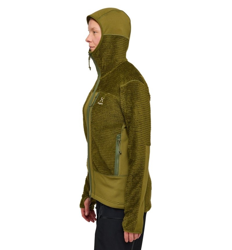 Women's Haglöfs Vassi Mid Hood Fleece Jackets Olive Green Canada | QW26-847