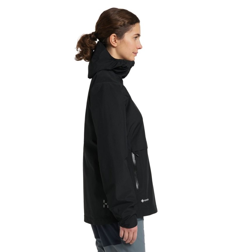 Women's Haglöfs Wilda GTX Jacket Windbreaker Black Canada | UJ82-859