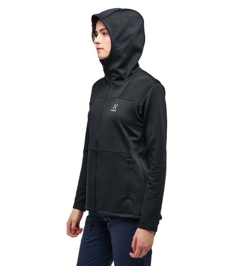 Women's Haglöfs Willow Mid Hood Fleece Jackets Black Canada | DA13-331