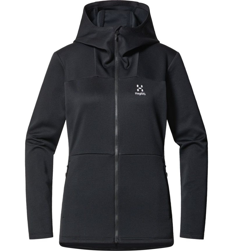 Women's Haglöfs Willow Mid Hood Fleece Jackets Black Canada | DA13-331