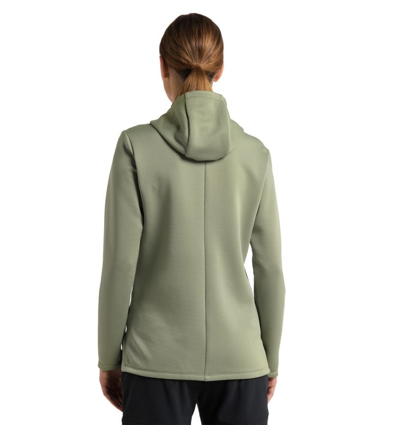 Women's Haglöfs Willow Mid Hood Fleece Jackets Green Canada | LT06-744