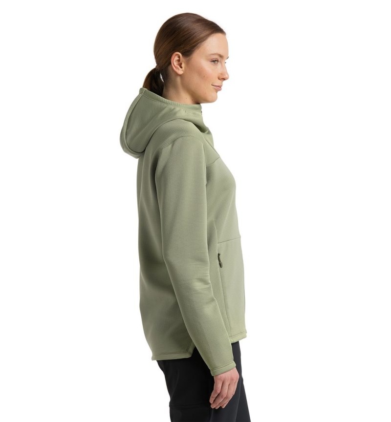 Women's Haglöfs Willow Mid Hood Fleece Jackets Green Canada | LT06-744