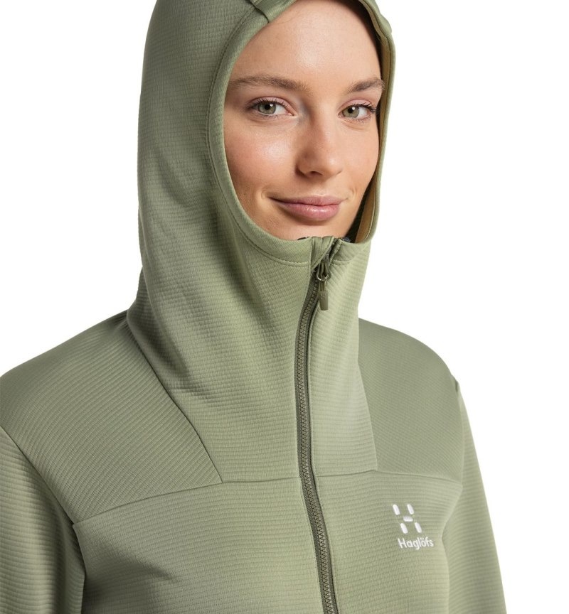 Women's Haglöfs Willow Mid Hood Fleece Jackets Green Canada | LT06-744