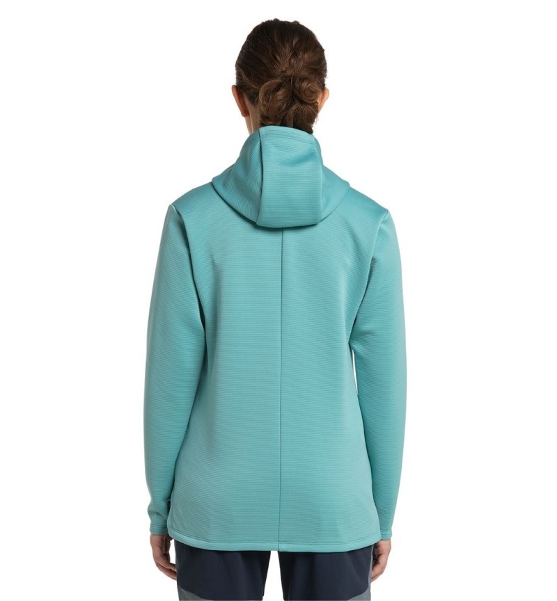 Women's Haglöfs Willow Mid Hood Fleece Jackets Green Blue Canada | KH12-417