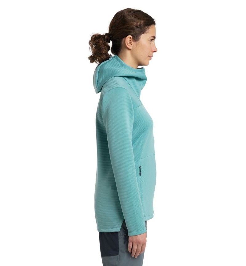 Women's Haglöfs Willow Mid Hood Fleece Jackets Green Blue Canada | KH12-417