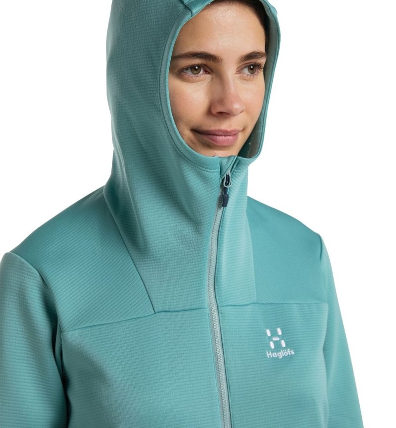 Women's Haglöfs Willow Mid Hood Fleece Jackets Green Blue Canada | KH12-417