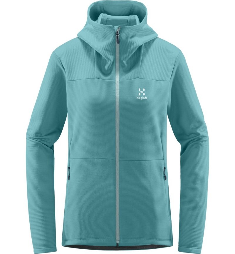 Women's Haglöfs Willow Mid Hood Fleece Jackets Green Blue Canada | KH12-417